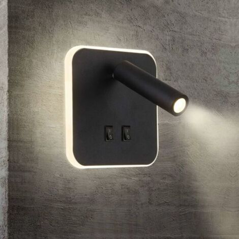 LED-Bettleuchten Wandleuchte Hotel Innenbereich Wandleuchten Bett Wandleuchte Flur mit Schalter Schwarz 3W + 10W (Quadrat)--TRIMEC