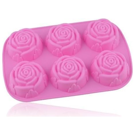 6 Pink Flower Silicone Bakeware Mould Mould Tray for Cake/Chocolate/Candy/Jelly/Ice/Cookie Muffin and Cupcake Tins and Moulds (1/5)