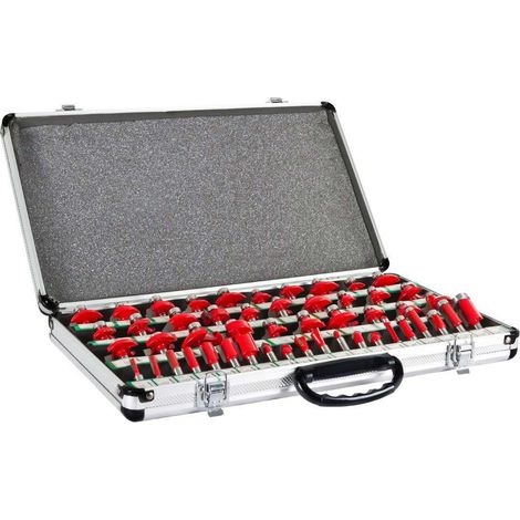 Holzmann – Coffret de fraises pour défonceuse 50 mèches carbure 8 mm – Profils variés pour bois dur – Coffret aluminium inclus