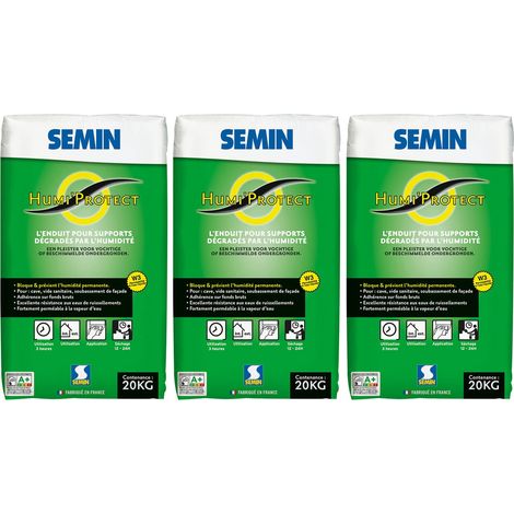 Enduit Spécial Maçonnerie Humides Semin - Humi'Protect - Intérieur/Extérieur - Poudre - Sac de 20 kg (lot de 3) (1/3)
