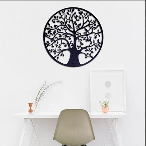 Arbre de vie en métal Décoration murale Ornement Silhouette Art Intérieur pour cadeaux Cadeaux d'extérieur Jardin Décoration d'intérieur,(Noir, 28x28cm)