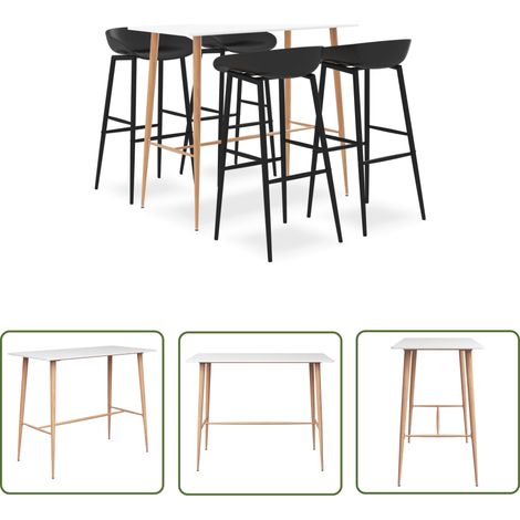 The Living Store 5-tlg. Bar-Set Weiß und Schwarz - Bar Set - Bartisch - Barhocker - Kücheninsel - Wohnzimmer Dekoration (1/5)