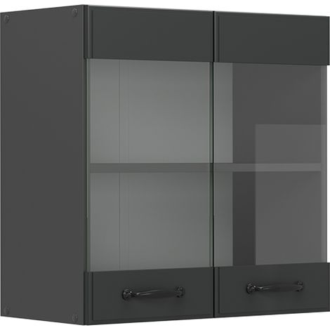 Mobile da cucina in vetro R-Line, Antracite casa di campagna, 60 cm, Vicco