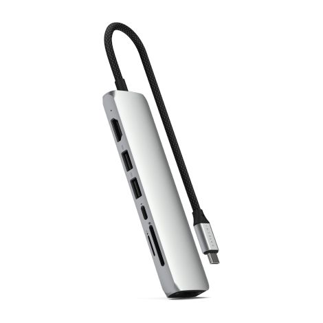Adattatore multiporta sottile Satechi 7 in 1 USB-C con Ethernet - adattatore per dispositivi mobili (USB-C PD, 2x USB-A, HDMI 4K, Ethernet, lettore di schede micro/SD) (argento) (1/3)