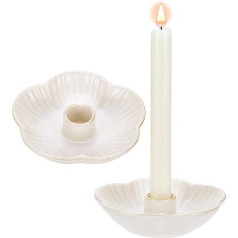 Lot de 2 bougeoirs céramique fleur porcelaine plateau vintage rustique encens (1/5)
