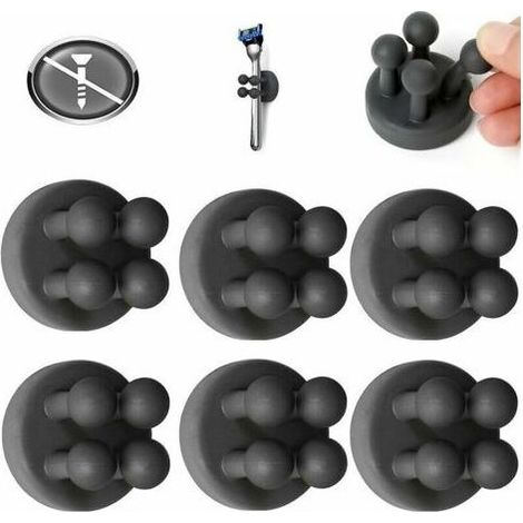 Lot de 6 crochets adhésifs, crochets muraux, porte-brosse à dents en silicone, crochet auto-adhésif, porte-câble élastique, crochet à clé, porte-stylo, porte-rasoir, douche pour salle de bain(noir) (1/5)