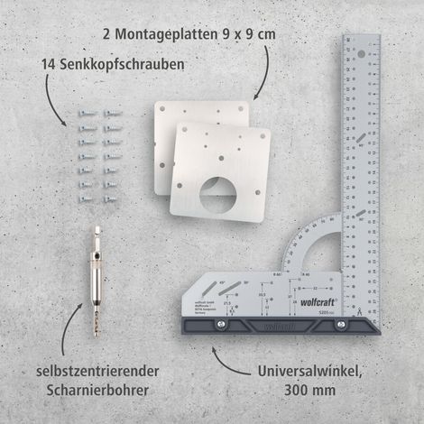 wolfcraft I Projekt-Set „Reparatur von Topfscharnieren – Türseite“ I 8657000 I Möbel restaurieren I Scharnierloch-Set I Holzverbindungen I Messwerkzeug IScharnierverbindungen I Schreinerwinkel