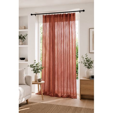 Rideau Ajustable Double Gaze de Coton 140 x 300 cm avec 8 Anneaux Pince GAÏA Terracotta – Hauteur Modulable (1/5)