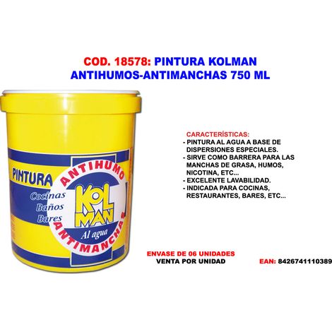 Kolman Peinture Graisse Anti-Fumée Anti-Taches Blanche à Base d'Eau 750 ml