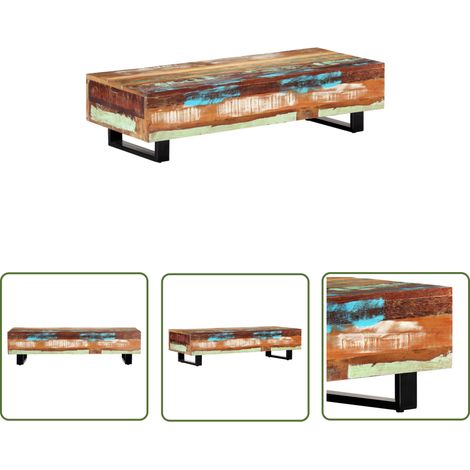 The Living Store Table basse 120x50x30 cm Bois de récupération solide et acier - Table Basse - Table D'appoint - Mobilier Vintage - Meubles Design - Bois Massif (1/5)