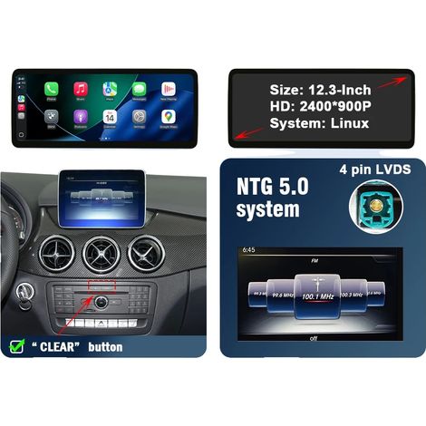 CarPlay, alta risoluzione, installazione semplice, compatibile con Mercedes Benz Classe B W246 W245 NTG4.5/5.0 2012-2018, 12,3 pollici NTG 5.0 (1/2)