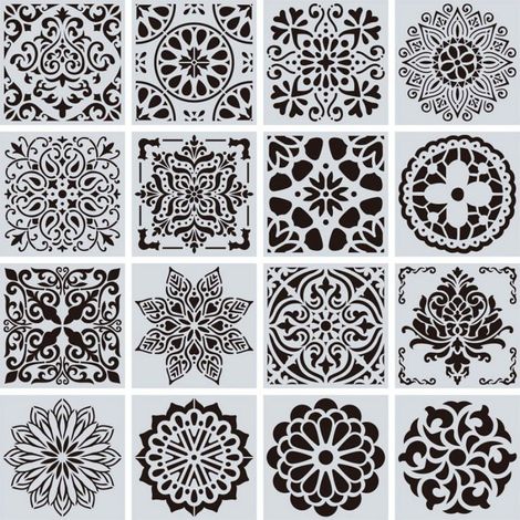 Pochoir Réutilisable - Pochoir Peinture Mandala - Pour Sol Mur Carrelage Tissu Meuble - 16 Pièces - 15 x 15 cm - PET (1/5)