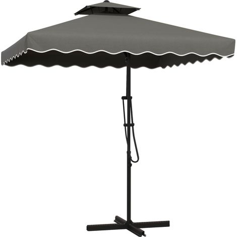 Parasol déporté 2.4x2.4m toit ventilé structure métallique gris foncé 2,6m
