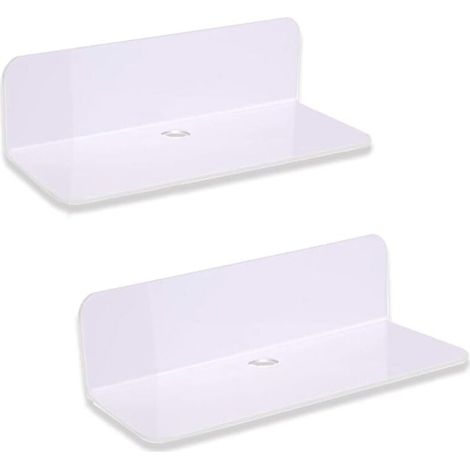 [NEVER USED] Floating Wall Shelves - 2 Pieces White, Punch-Free Wall Shelves, Acrylic Storage Wall Shelves - 22.9  8.9  6.1 cm for Living Room, Kitchen, Bedroom (1/4)