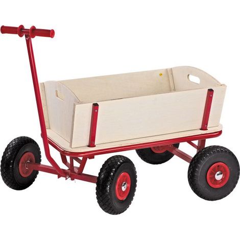 Dema – Chariot de jardin en bois – Charge max 40 kg – Dimensions 166x60x91 cm – Roues caoutchouc plein 210 mm – Parois latérales amovibles