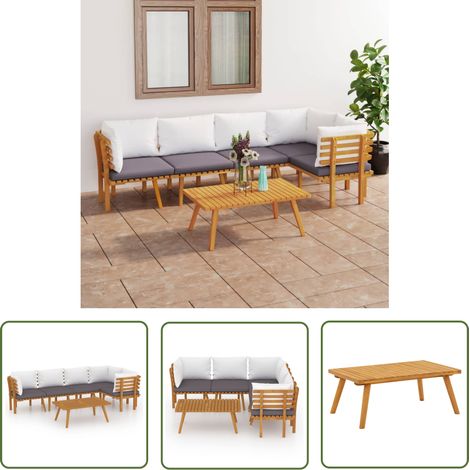 Salon de jardin 6 pcs Contemporain, Ensemble repas de jardin, avec coussins Bois d'acacia solide OIB7825E (1/5)