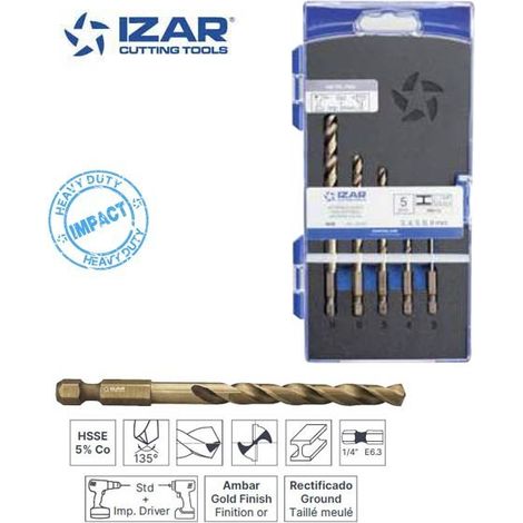 coffret 5 forets HSSE 5%cobalt Izar queue hexagonale E6.3