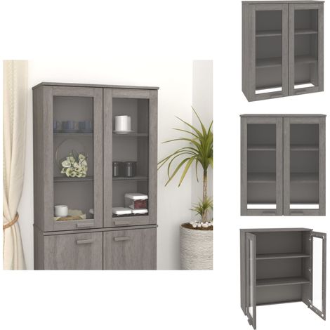 Highboard-Oberteil HAMAR Hellgrau 85x35x100 cm Massivholz - Sideboard - Hochschrank - Wohnzimmermöbel - Massivholzmöbel - Regal (1/5)