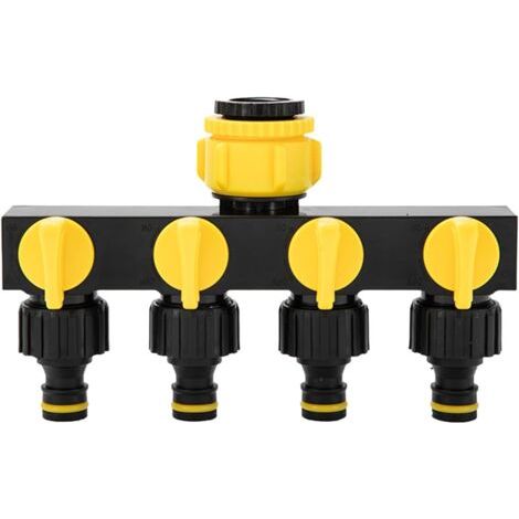 Distributore a 4 vie, raccordi per tubo da giardino da 3/4" e 1/2", adattatori per rubinetto - Per giardino (1/5)