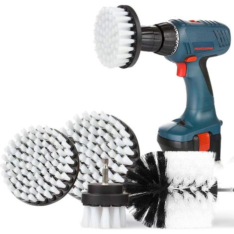 Lot 4 brosses perceuse blanches souples sièges auto tapis cuir nettoyage pour maison jardin bureau quotidien (1/5)