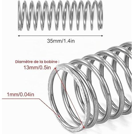 Compression Spring 35 mm Stainless Steel Compression Springs Wire Diameter 1 mm Outer Diameter 13 mm Spring Force 0.75 kg (1/4)