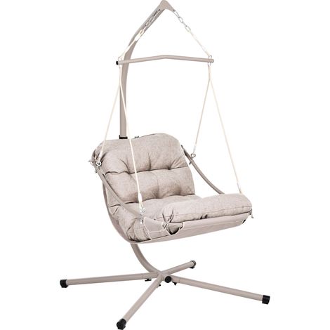 Sedia a dondolo sospesa con supporto in acciaio verniciato a polvere in olefina beige Alghero (1/5)