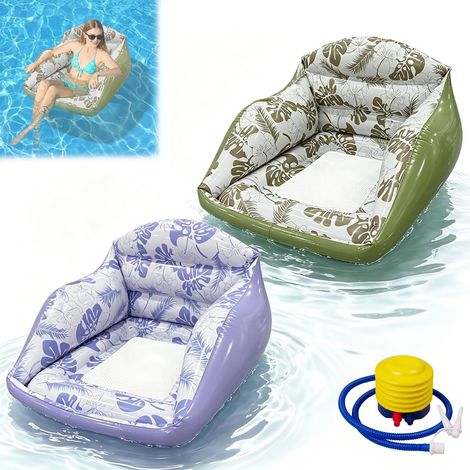 Bouée Piscine Gonflable Fauteuil Chaise Piscine Adulte Plage Transat flottant 3-en-1 adulte,vanne anti-fuite, siège maille, motif tropical, 2 coloris,pour piscine plage rivière (1/5)