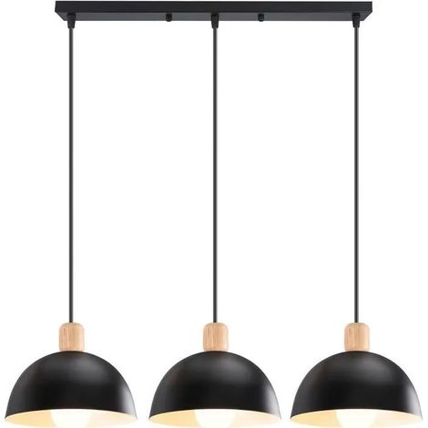 Suspension Luminaire Moderne 20cm Lustre Rétro Style Scandinave E27 Éclairage de Plafond Abat-jour en Bois Métal,(Barre, (1/5)