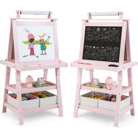 Caballete infantil 3 en 1 59 x 50 x 117 cm con práctico espacio de almacenamiento diseño moderno en MDF rosa 200011438 (1/2)