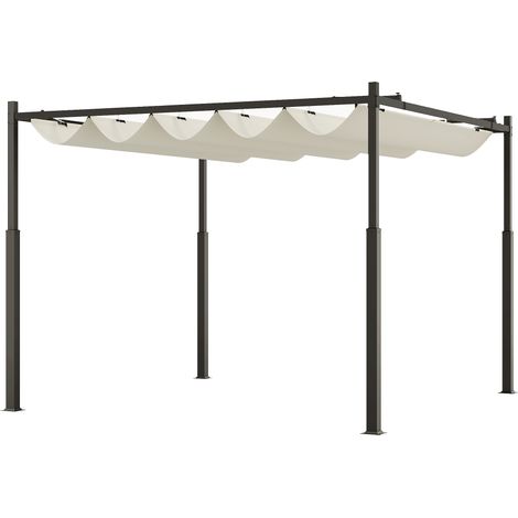 Tonnelle Pergola 3x3 m Toit Rétractable Poliester 180g Métal 8 vis 8 piquets Blanc Crème