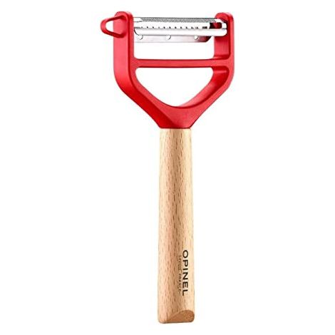 Éplucheur - OPINEL - T-Duo - Manche hêtre verni - Lames inox double face (microdenture & julienne) - Rouge