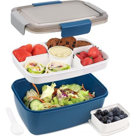 Boîte à déjeuner-boîte à bento -boîte à salade -Avec récipient à sauce -Compatible avec le micro-ondes et le lave-vaisselle -bleu (1/5)
