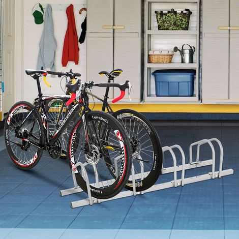 Râtelier 4 Vélos Porte Vélos Sol en Acier Fixation Sol ou Mur 120x32,5x26CM Antirouille (1/2)
