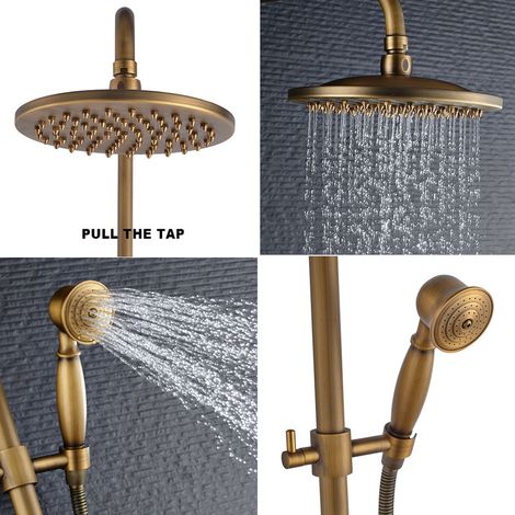 Auralum Ensemble de Douche Bronze Rétro Interrupteur à Poignée Colonne de Douche Mélangeur Système de Douche Finition Bronze avec Barre Réglable