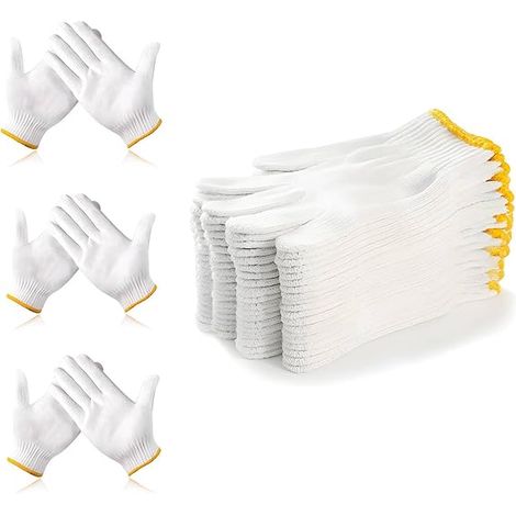 12 Paar Arbeitshandschuhe (Unisex) – Baumwollgewebe – rutschfest – 600er-Griffstärke – Garten & Lager – Weiß (1/4)
