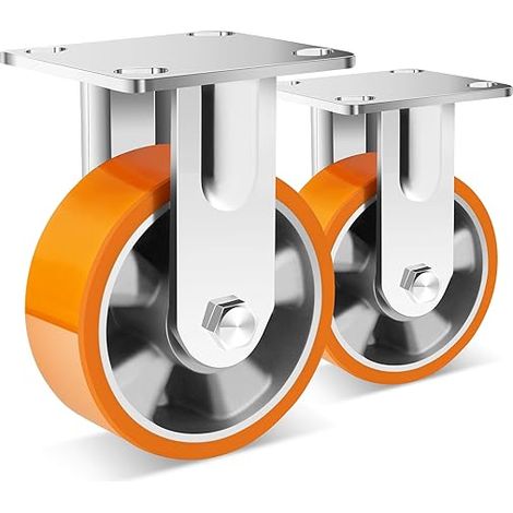 125mm Fixed Heavy Load Caster, Up to 450kg Per Unit, Aluminum Core Fixed Casters, Durable and Solid Polyurethane Casters for Industry, Workshop, Furniture Set of 2 (1/5)