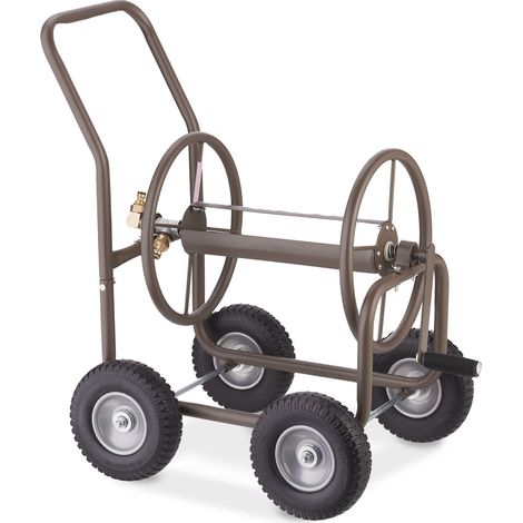 Portagomma da giardino mobile 4 ruote in acciaio marrone con pratica manovella stile contemporaneo 130012348