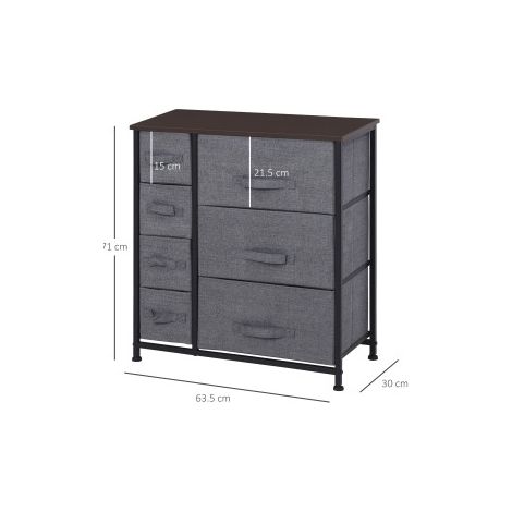 Cómoda 63,5x30x71 cm de metal gris oscuro, 7 cajones de tela, MEUBLIV (1/5)