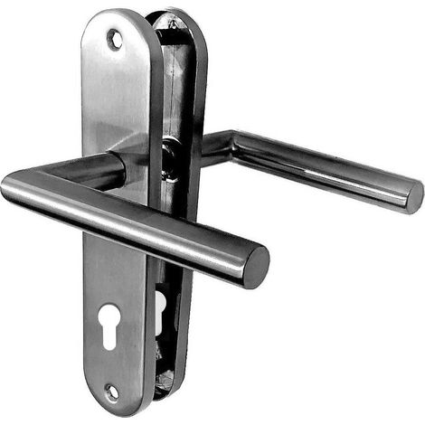 Manilla de puerta con placa «Distancia entre ejes de 165 mm» Acero inoxidable 304 Mini «TINA» Trou Cylindre