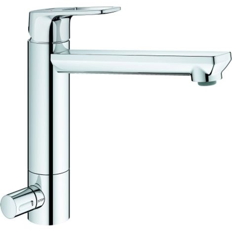 GROHE Grifo de fregadero monomando BauLoop 31713 caño alto GROHE ZERO válvula de cierre cromo, 31713000