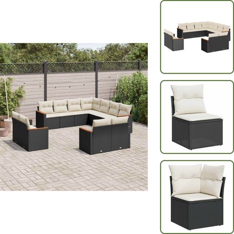 Salon de jardin 11 pcs avec coussins noir résine tressée - Ensemble Salon De Jardin - Mobilier Extérieur - Meubles De Jardin - Salon De Jardin Design - Chaise Longue (1/5)