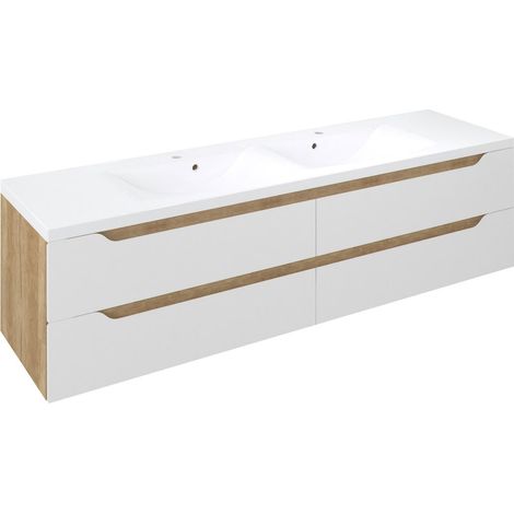 WAVE Meuble sous-vasque double 179,7x50x47,8cm, blanc/chêne Alabama (1/2)