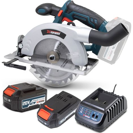 Scie circulaire sans fil 20V  165mm livrée avec 1 batterie 2Ah, 1 batterie 4Ah et un chargeur rapide. (1/4)