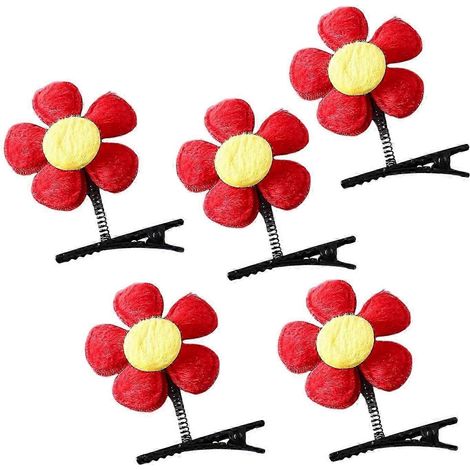 Lot de 5 pinces à cheveux amusantes pour enfants, motif ressort, double face, décorées de fleurs, antidérapantes et résistantes à la rouille.-5pcs-Red (1/5)