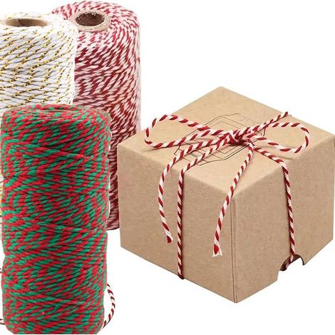 3 morceaux de corde en coton, ficelle décorative de Noël, 100 m de ficelle pour loisirs créatifs, décoration de boîte cadeau (1/5)