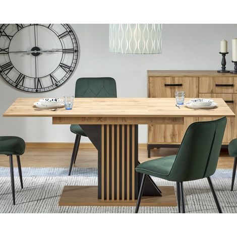 Table extensible 135-175 cm noire et bois avec tasseaux Lazare (1/5)