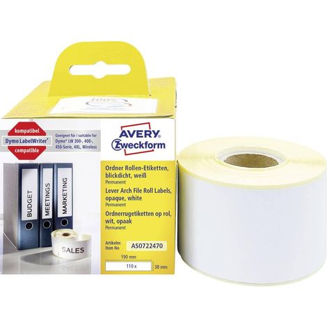 Pack de 1 rouleau de 110 étiquettes autocollantes, Format 198 x 38 mm, Idéales pour imprimer une adresse, Adhésif permanent, (AS0722470)