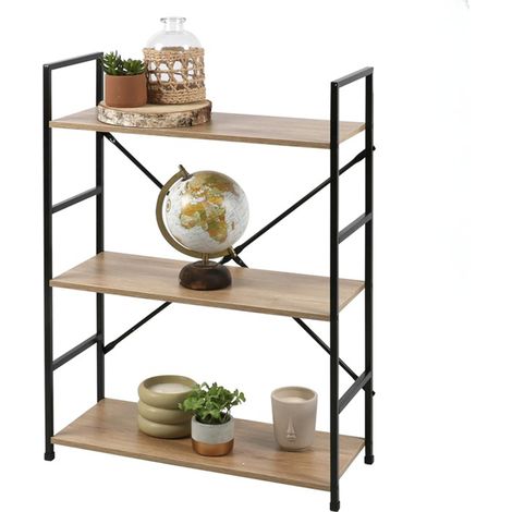 Bibliothèque industrielle à 3 étagères "Colorado" - Noir/Marron clair - L 58,5 x l 23,5 x H 80 cm - Livraison gratuite (1/10)