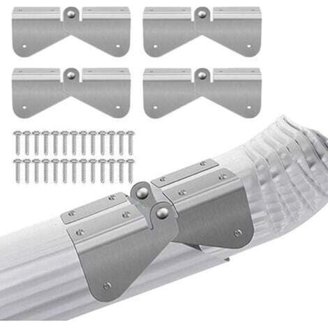 Lot de 4 charnières d'extension de gouttière en acier inoxydable, charnières rabattables avec vis de fixation, installation facile sur descente de gouttière rectangulaire ou carrée (1/4)
