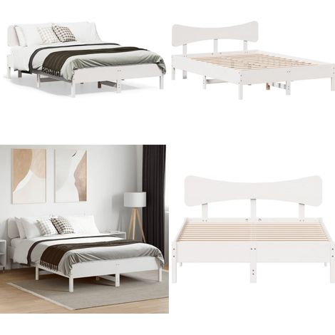 Giroletto senza Materasso Bianco 135x190 cm Legno Massello Pino - Letto in legno - Letto con testiera